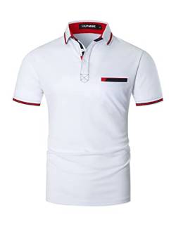 LIUPMWE Herren Poloshirts Kurzarm Baumwolle Polo Shirts Polohemd Männer Slim Fit Golf T-Shirt Mit Taschen S-XXL,M,Weiß von LIUPMWE