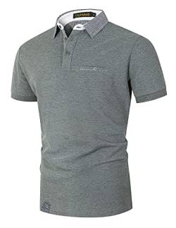 LIUPMWE Polo Shirts Herren Kurzarm Golf Poloshirts mit Tasche Gitterstiche Ausschnitt Baumwolle Basic T-Shirt Polohemd Sommer,Dunkelgrau,L von LIUPMWE