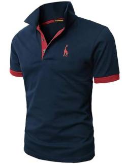 LIUPMWE Poloshirt Herren Kurzarm Baumwolle Einfarbig Basic Golf T-Shirt Giraffe Stickerei Polohemd Sommer,Blau+Rot,L von LIUPMWE