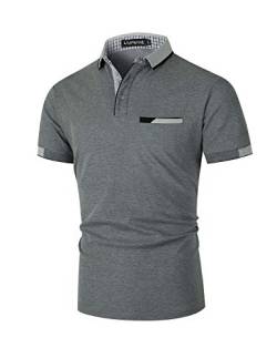 LIUPMWE Poloshirt Herren Kurzarm Baumwolle mit Brusttasche Polohemd Regular Fit Basic Streifen Tennis Golf T-Shirt,Dunkelgrau 3,M von LIUPMWE