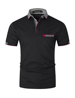 LIUPMWE Poloshirt Herren Kurzarm Baumwolle mit Brusttasche Polohemd Regular Fit Basic Streifen Tennis Golf T-Shirt,schwarz 1,L von LIUPMWE