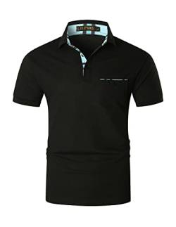 LIUPMWE Poloshirt Herren Kurzarm Getäfelt T Shirts Männer Hemd T-Shirt Slim Fit Golf Sports Sommer,L,Schwarz-DT06 von LIUPMWE