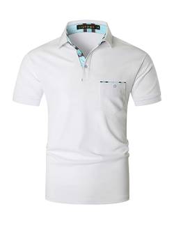LIUPMWE Poloshirt Herren Kurzarm Getäfelt T Shirts Männer Hemd T-Shirt Slim Fit Golf Sports Sommer,L,Weiß-DT06 von LIUPMWE