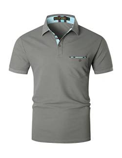 LIUPMWE Poloshirt Herren Kurzarm Getäfelt T Shirts Männer Hemd T-Shirt Slim Fit Golf Sports Sommer,M,Grau-DT06 von LIUPMWE