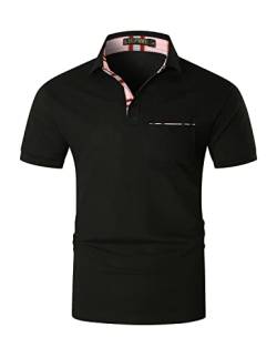 LIUPMWE Poloshirt Herren Kurzarm Getäfelt T Shirts Männer Hemd T-Shirt Slim Fit Golf Sports Sommer,M,Schwarz-DT07 von LIUPMWE