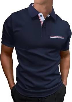 LIUPMWE Poloshirt Herren Kurzarm Polohemd Karierter Kragen Hemd T-Shirt Sommer Slim Fit Golf Sports,Blau,L von LIUPMWE