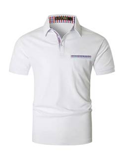 LIUPMWE Poloshirt Herren Kurzarm Polohemd Karierter Kragen Hemd T-Shirt Sommer Slim Fit Golf Sports,Weiß,L von LIUPMWE