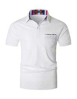 LIUPMWE Poloshirt Herren Kurzarm Polohemd Karierter Kragen Hemd T-Shirt Sommer Slim Fit Golf Sports,Weiß-A,M von LIUPMWE