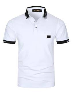 LIUPMWE Poloshirt Herren Kurzarm Polohemd Slim Fit Basic Golf Polo Baumwolle Männer T-Shirt Sommer,3XL,Weiß-39 von LIUPMWE