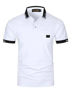 LIUPMWE Poloshirt Herren Kurzarm Polohemd Slim Fit Basic Golf Polo Baumwolle Männer T-Shirt Sommer,L,Weiß-39 von LIUPMWE