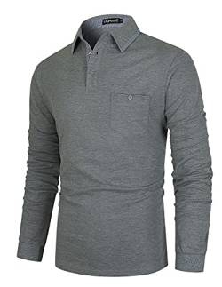 LIUPMWE Poloshirt Herren Langarm Baumwolle Regular Slim Fit Plaid Klassisch Kariert Kragen Golf Polohemd M-3XL,Grau-30,L von LIUPMWE