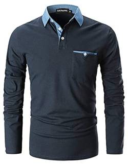 LIUPMWE Poloshirt Herren Langarm Golf T-Shirt Einfarbig Slim Fit Denim Polo Shirts Baumwolle Polohemd,Blau,M von LIUPMWE
