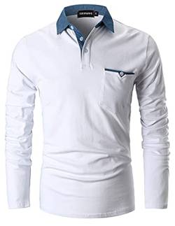 LIUPMWE Poloshirt Herren Langarm Golf T-Shirt Einfarbig Slim Fit Denim Polo Shirts Baumwolle Polohemd,Weiß,M von LIUPMWE