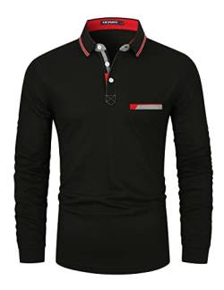 LIUPMWE Poloshirt Herren Langarm Kontraststreifen Männer Hemd T-Shirt Slim Fit Golf Sports,Schwarz-A,M von LIUPMWE