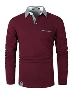 LIUPMWE Poloshirt Herren Langarm Polos Slim Fit Klassisch Kariert Kragen Baumwolle Golf T-Shirts Casual Polo Shirts,Rot-12,XL von LIUPMWE