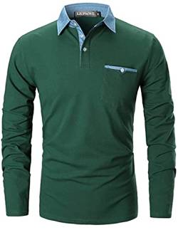 LIUPMWE Poloshirt Herren Langarm Slim Fit Denim Nähen Einfarbig Männer Golf Polo Shirts Baumwolle Polohemd (L, Grün) von LIUPMWE