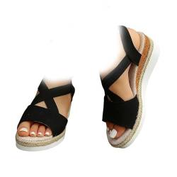Summer Flat Wedge Heel Fish Mouth Casual Women's Sandals,Fashion Open Toe Platform Beach Shoes Orthotic Sandals (Black, Erwachsene, Damen, 43, Numerisch, EU Schuhgrößensystem, M) von LIUPONHU