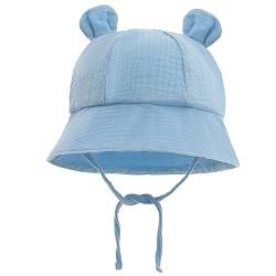 LIUPUUDLY Baby Sonnenhut UV-Schutz Super Süßer Baumwolle Baby Jungen Mädchen Strandhut Fischerhut Sommerhut mit Ohren (Blau) von LIUPUUDLY