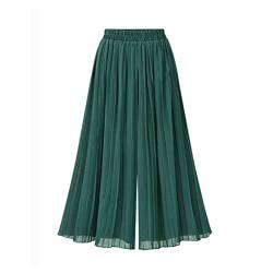 LIROMA Hose Damen-Chiffon-Hose Mit Bein Einfarbig Plissiert Elastisch Hohe Taille Palazzo-Hose Sommer Locker Geschnittene Beinhose Fließende Culottes-Hose, Waldgrü, Forest Green von LIUYUYOUGO