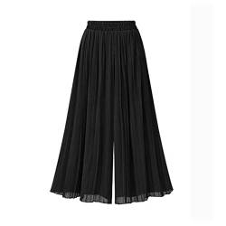 LIROMA Hosen Damen, Chiffon-Hose Mit Weitem Bein Einfarbig Plissiert Elastisch Hohe Taille Palazzo-Hose Sommer Locker Geschnittene Hose Gerade Beinhose Fließende Culottes-Hose,Schwarz,L von LIUYUYOUGO