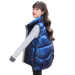 LIUYUYOUGO Damen Weste，Damen Steppweste Fashion Short Verdicken Königsblau Glänzend Stehkragen Seitliche Reißverschlusstasche Winter Winddichter Bodywarmer Weste Wattierte Ärmellose Jacke Mante von LIUYUYOUGO