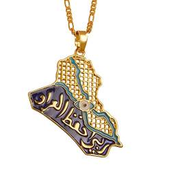 LIUYUYOUGO Halsketten Für Frauen,Vintage Golden Irak Karte Flagge Anhänger Brief Aushöhlen Karte Land Grenze Amulett Mode Schmuck Zubehör Weihnachten Unisex Geschenk, 60Cm Kette von LIUYUYOUGO