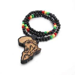 LIUYUYOUGO Halsketten Für Frauen,Vintage Holz Afrika Karte Anhänger Gravierte Löwenköpfe Farbige Kette Personalisierte Schmuck Hip Hop Zubehör Geburtstag Weihnachten Unisex Geschenk von LIUYUYOUGO