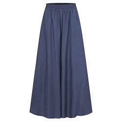 LIUYUYOUGO Hosen Damen, Culottes Hose Weite Beine Hosenrock Uni Übergröße Elastische Hohe Taille Palazzohose Elegante Leichte Fließende Sommerhose Böhmische Strandhose Freizeithose,Blau,L von LIUYUYOUGO