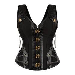 LIUYUYOUGO Korsett Damen,Korsetts Für Frauen Gothic Plus Größe Schwarz Spleißen Kunstleder Schnalle Sexy Schlank Bustier Korsett Tops Reißverschluss Schnüren Ohne Knochen Vollbrust Korsett Sha von LIUYUYOUGO