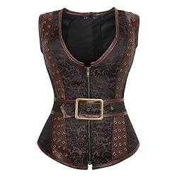 LIUYUYOUGO Korsett Damen Sexy,Korsetts Für Damen Steampunk Gothic Übergröße Braun Floral Jacquard Lederspleißen Sexy Schlank Bustier Korsett Oberteile Reißverschluss Schnüren Ohne Knochen Vol von LIUYUYOUGO