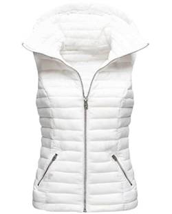 LIUYUYOUGO Puffer Weste Damen,Damen Steppweste Mit Kapuze Lässiger Kurzer Weißer Schrägreißverschluss Taschen Glänzende Steppweste Gepolstert Winddichter Bodywarmer Ärmellose Jacke Wintermante von LIUYUYOUGO