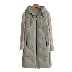 LIUYUYOUGO Steppweste Damen Lang,Steppweste Damen Wattierte Weste Mit Kapuze, Lässig Große Steppweste Damen Grau Grün Weste Elegante Weste Trendige Windjacke Übergangsjacke Für Damen Mädchen,G von LIUYUYOUGO