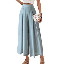 LIUYUYOUGO Weite Hose Damen, Damen-Chiffon-Hose Mit Weitem Bein Solide Halbe Elastische Taille Palazzo-Hose Elegante Fließende Transparente Culottes-Hose Mode Leichte Luftige Kurz Geschnittene Hose von LIUYUYOUGO