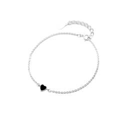 LIUYUYOUGO YOUHU 925 Sterlingsilber Armkette,925 Sterling Silber Schwarz Liebe Pfirsich Herz Charme Dünne Rolo Kette Mode Süße Armreif Verstellbar BFF Lucky Knöchel Armband Für Männer Frauen E von LIUYUYOUGO