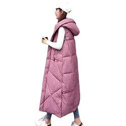 Long Weste Damenlange Steppweste Damen Lange Weste Mit Kapuze, Trendige Unregelmäßige Extra Lange Steppweste Damen Elegante Weste Winddichte Weste Wintermantel Für Damen Mädchen Outdoor-Büro,Li von LIUYUYOUGO