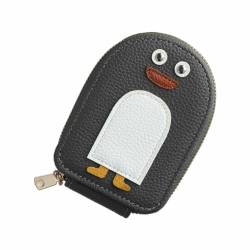 LIUZHIPENG Cartoon Pinguin Visitenkartenhalter PU Leder Kreditkarte Brieftasche Münze Geldbörse Tasche Tragbare Kartenhalter mit Reißverschluss, grau, Free Size von LIUZHIPENG