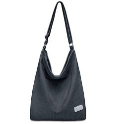 LIVACASA Cord Tasche Groß Umhängetasche Damen Kord mit Reißverschluss Handtasche Shopper Damen Mädchen Tote Bag für Einkauf Alltag Grau von LIVACASA