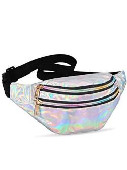 LIVACASA Gürteltasche Damen Gürteltasche Metallic Wasserabweisend Bauchtasche 2 Fächer Schultertaschen Mädchen Umhängetaschen Handytasche Tasche Reise Wandern Silbern von LIVACASA