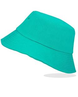 LIVACASA Sonnenhut Fischerhut Damen Sommer Faltbar Hut UV Schutz Amtungsaktiv Schirmmütze Herren Kappe für Freizeit (Türkisgrün, One Size) von LIVACASA