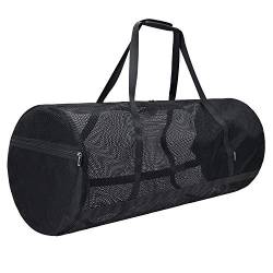 LIVACASA Tauchentasche Mesh Leichte Netztasche Transporttasche zusammenrollbar mit Reißverschluss Seitentasche Strandtasche für Tauchen Schwimmen Reisen Strand Schwarz von LIVACASA