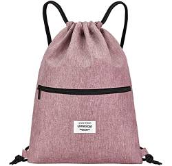 LIVACASA Turnbeutel Mit Reißverschluß Innentasche Sportbeutel Wasserdicht Hipster Beutel Seitentasche Gym Bag Gefüttert Rucksack Mit Verstellbar Tunnelzug Turnsack Gymsack für Damen Herren Kinder Rosa von LIVACASA