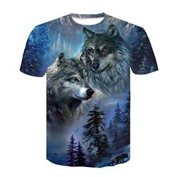 3D Kreativ Männer T Shirts T-Shirts für Männer und Frauen, 3D-Grafiken mit Rundhalsausschnitt, lässige Sommer-Kurzarm-Neuheit-T-Shirts,Wolf-3,4XL von LIVBH