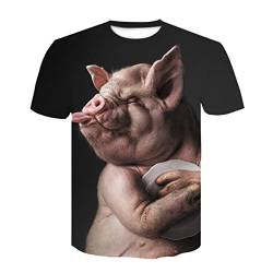 Kinder Jungen T Shirt 3D Print Herren 3D Grafik T-Shirt Druck Kurzarm Ausgehen Oberteile Streetwear Punk & Gothic Rundhalsausschnitt,Schweine-2,XL von LIVBH