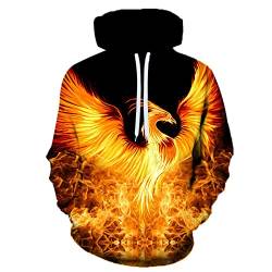 LIVBH Herren Damen Pullover Herren Damen Hoodies 3D-Grafik gedruckt Pullover Hoodie Kapuzen-Sweatshirt mit Taschen,Phönix,XL von LIVBH