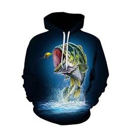 LIVBH Herren Slim Fit Kapuzenpullover Unisex Fashion Hoodies Realistischer Fisch 3D-Druck Pullover Kapuzen-Sweatshirt mit Känguru-Tasche,Fisch-5,XL von LIVBH