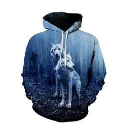LIVBH Kapuzenpullover Herren Hoodie Unisex Männer Frauen Realistischer 3D-Digitaldruck Pullover Hoodie Kapuzen-Fleece-Sweatshirt,Wolf,3XL von LIVBH