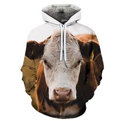 LIVBH Unisex 3D Druck Hoodie Unisex Realistischer 3D-Druck Pullover Hoodie Lustiges Muster Mit Kapuze Sweatshirts Taschen für Teenager Pullover,Kuh,XXL von LIVBH