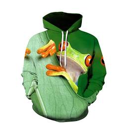LIVBH Unisex 3D Druck Hoodies Hoodies Männer Fisch 3D-Grafikdruck Sweatshirts Pullover Tops mit Tasche,Frosch-3,XL von LIVBH
