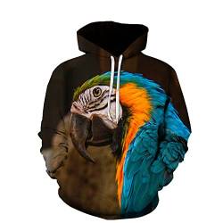 LIVBH Unisex 3D Hoodie Männer Frauen Neuheit Pullover Hoodies 3D Realistisches Druckmuster Mode Sweatshirt mit Tasche,Papagei,3XL von LIVBH