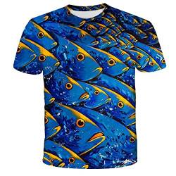 T Shirt Jungen Mädchen Lustige Herren Shirts Casual Kurzarm Sommer 3D Digitaldruck Fisch Grafik T-Shirt Kurzarm Bluse,Fisch-8,L von LIVBH